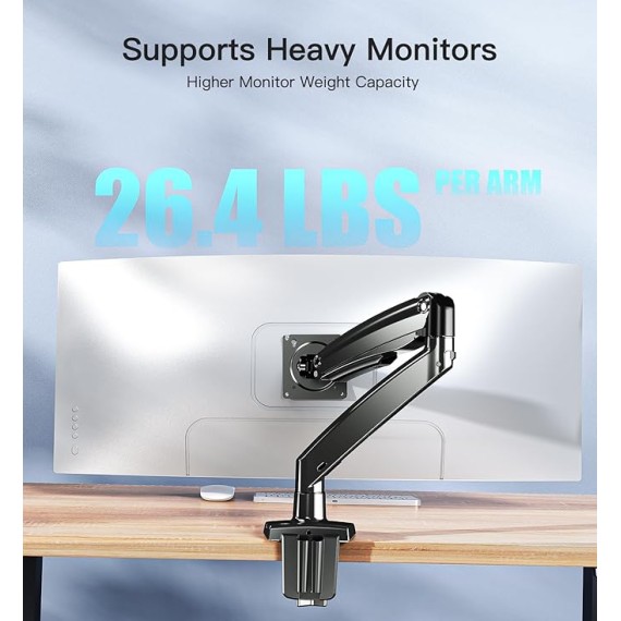 Ultrawide Monitor Arm for Max 35 inch Screens, Aviation-Grade Aluminum Heavy Duty Monitor Arm Holds 26.4lbs Computer Monitor, Adjustable Gas Springs Monitor Mount, VESA 75/100mm