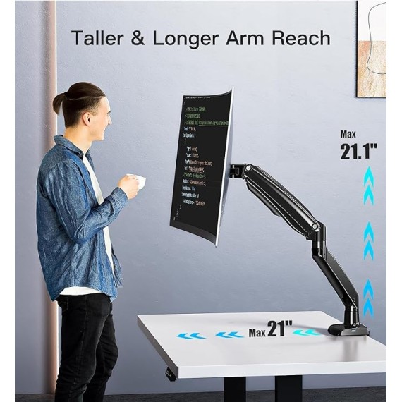 Ultrawide Monitor Arm for Max 35 inch Screens, Aviation-Grade Aluminum Heavy Duty Monitor Arm Holds 26.4lbs Computer Monitor, Adjustable Gas Springs Monitor Mount, VESA 75/100mm