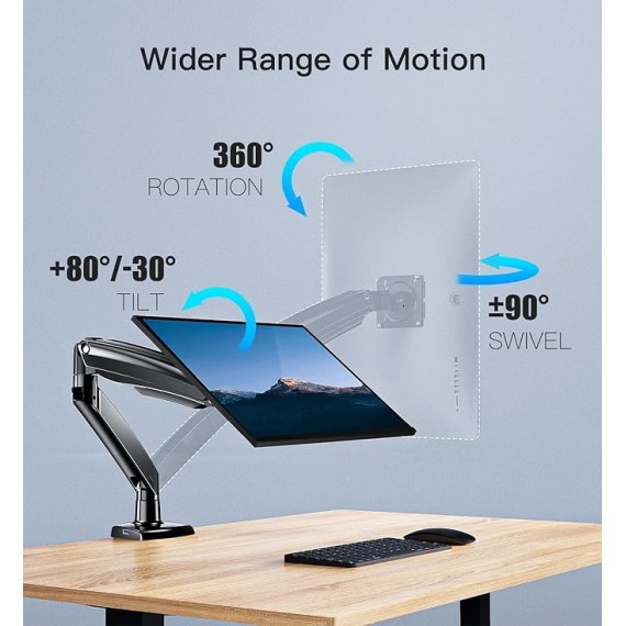 Ultrawide Monitor Arm for Max 35 inch Screens, Aviation-Grade Aluminum Heavy Duty Monitor Arm Holds 26.4lbs Computer Monitor, Adjustable Gas Springs Monitor Mount, VESA 75/100mm