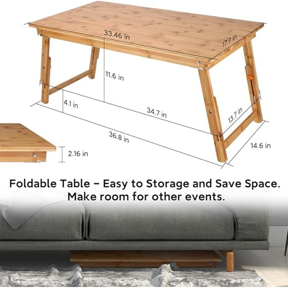 Large Size Floor Desk with Folding Legs Adjustable Low Coffee Table for Breakfast Serving Tray Gaming Writing 33.5x17.7in