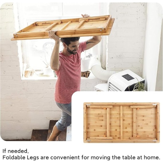 Large Size Floor Desk with Folding Legs Adjustable Low Coffee Table for Breakfast Serving Tray Gaming Writing 33.5x17.7in