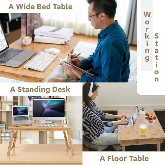 Large Size Floor Desk with Folding Legs Adjustable Low Coffee Table for Breakfast Serving Tray Gaming Writing 33.5x17.7in