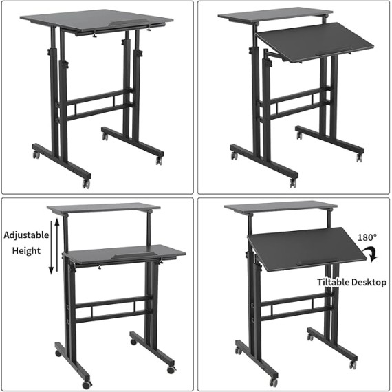 Adjustable Laptop Desk Table 23.6inches Portable Laptop Table Computer Stand Desk Cart Tray Table, Black