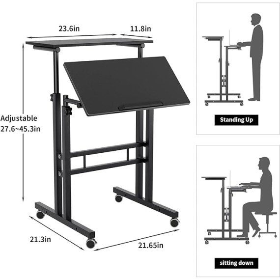 Adjustable Laptop Desk Table 23.6inches Portable Laptop Table Computer Stand Desk Cart Tray Table, Black