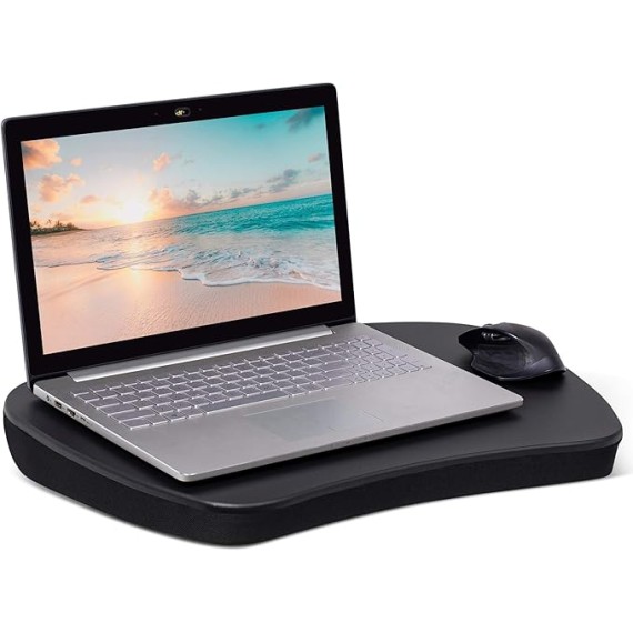 Oversized Lap Desk with Memory Foam Cushion | Portable Desk for Adults & Students | Fits Laptops Up to 17" | Wide Ergonomic Surface with Wrist Rest for Home Office or Bed | Matte Black