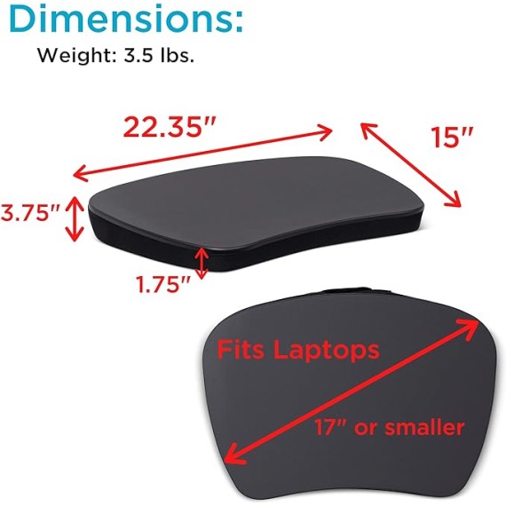 Oversized Lap Desk with Memory Foam Cushion | Portable Desk for Adults & Students | Fits Laptops Up to 17" | Wide Ergonomic Surface with Wrist Rest for Home Office or Bed | Matte Black