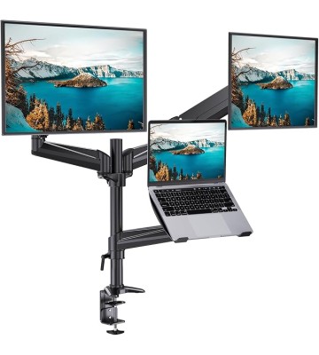 Dual Monitor and Laptop Mount for Max 32” Monitor and 17” Laptop, Adjustable Spring Arm with Tilt, Swivel and Rotation, Dual Monitor and Notebook Stand with VESA Bracket 75/100 mm