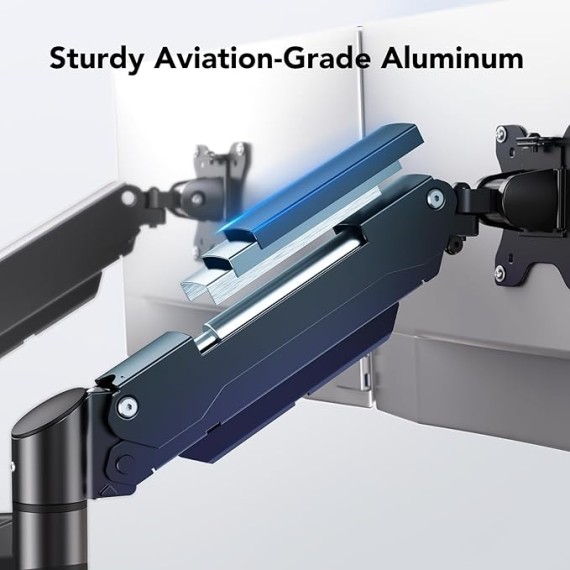 Dual Monitor and Laptop Mount for Max 32” Monitor and 17” Laptop, Adjustable Spring Arm with Tilt, Swivel and Rotation, Dual Monitor and Notebook Stand with VESA Bracket 75/100 mm