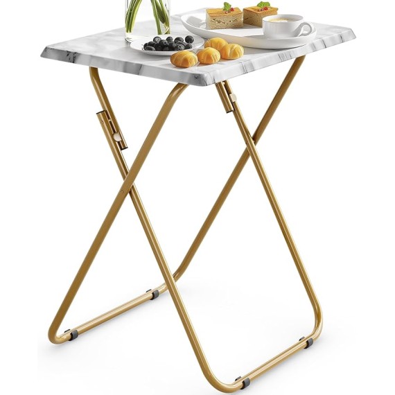 Folding TV Tray Table -Stable Tray Table with No Assembly Required, TV Dinner Tray for Eating, Foldable Snack Tables for Bed & Sofa (Marbling)