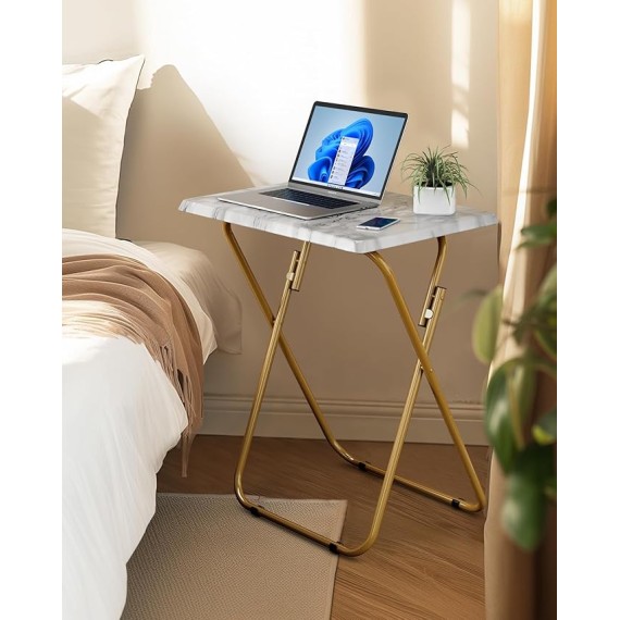 Folding TV Tray Table -Stable Tray Table with No Assembly Required, TV Dinner Tray for Eating, Foldable Snack Tables for Bed & Sofa (Marbling)