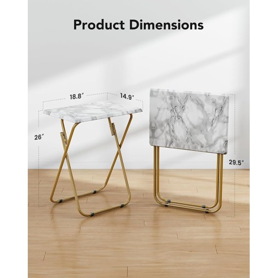 Folding TV Tray Table -Stable Tray Table with No Assembly Required, TV Dinner Tray for Eating, Foldable Snack Tables for Bed & Sofa (Marbling)