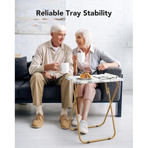 Folding TV Tray Table -Stable Tray Table with No Assembly Required, TV Dinner Tray for Eating, Foldable Snack Tables for Bed & Sofa (Marbling)