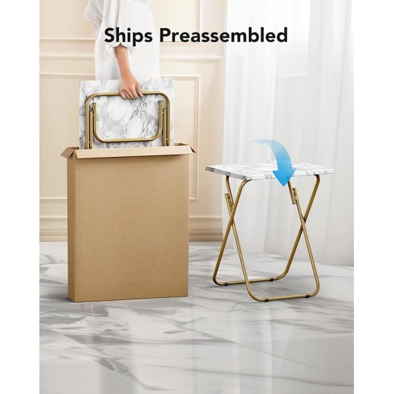 Folding TV Tray Table -Stable Tray Table with No Assembly Required, TV Dinner Tray for Eating, Foldable Snack Tables for Bed & Sofa (Marbling)