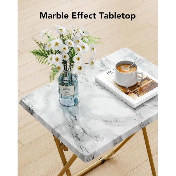 Folding TV Tray Table -Stable Tray Table with No Assembly Required, TV Dinner Tray for Eating, Foldable Snack Tables for Bed & Sofa (Marbling)
