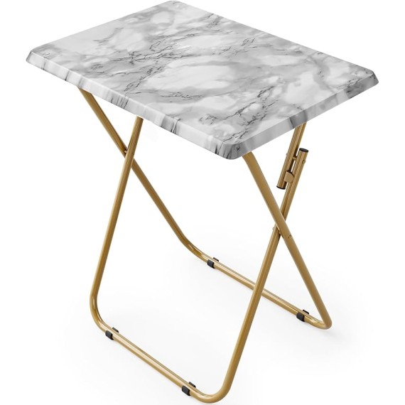 Folding TV Tray Table -Stable Tray Table with No Assembly Required, TV Dinner Tray for Eating, Foldable Snack Tables for Bed & Sofa (Marbling)
