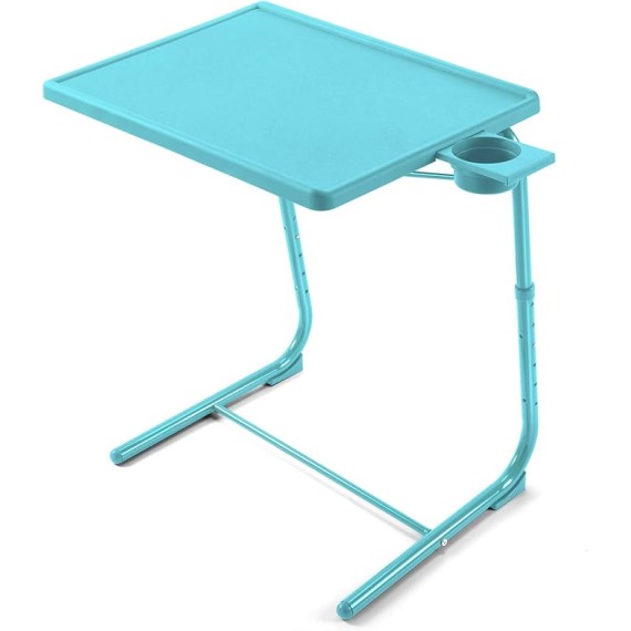 Adjustable TV Tray Table - TV Dinner Tray on Bed & Sofa, Comfortable Folding Table with 6 Height & 3 Tilt Angle Adjustments (Azure)