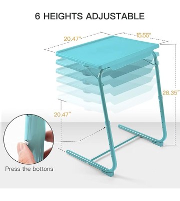 Adjustable TV Tray Table - TV Dinner Tray on Bed & Sofa, Comfortable Folding Table with 6 Height & 3 Tilt Angle Adjustments (Azure)