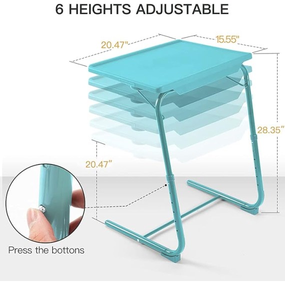 Adjustable TV Tray Table - TV Dinner Tray on Bed & Sofa, Comfortable Folding Table with 6 Height & 3 Tilt Angle Adjustments (Azure)