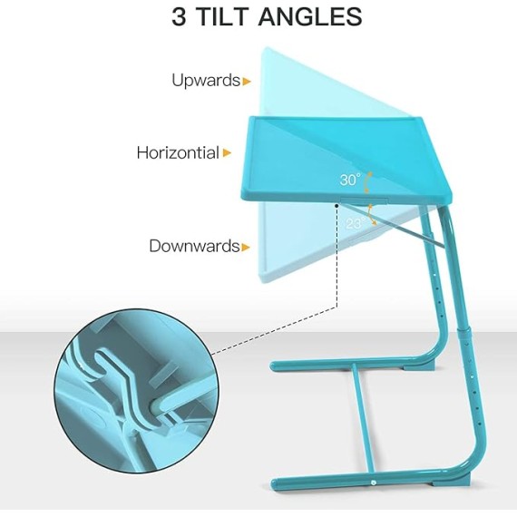 Adjustable TV Tray Table - TV Dinner Tray on Bed & Sofa, Comfortable Folding Table with 6 Height & 3 Tilt Angle Adjustments (Azure)