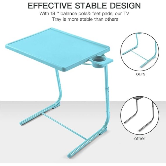 Adjustable TV Tray Table - TV Dinner Tray on Bed & Sofa, Comfortable Folding Table with 6 Height & 3 Tilt Angle Adjustments (Azure)