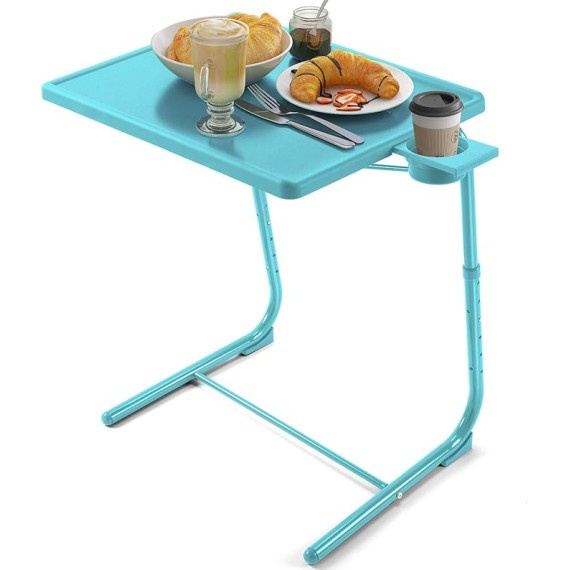 Adjustable TV Tray Table - TV Dinner Tray on Bed & Sofa, Comfortable Folding Table with 6 Height & 3 Tilt Angle Adjustments (Azure)