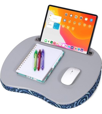 Lap Desk with Pillow Cushion | Tablet Slot | Fits Laptops Up to 15" | Tablets Up to 9.6" | Blue Tiedye Sunburst Pattern | Laptop and Writing Lap Desk | Work from Home