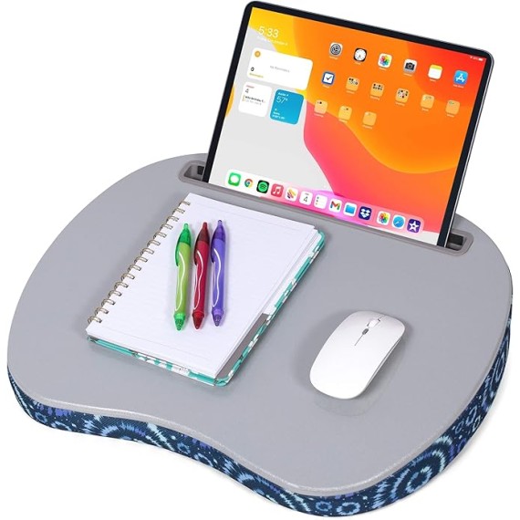 Lap Desk with Pillow Cushion | Tablet Slot | Fits Laptops Up to 15" | Tablets Up to 9.6" | Blue Tiedye Sunburst Pattern | Laptop and Writing Lap Desk | Work from Home