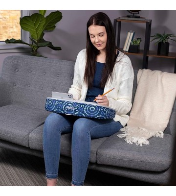 Lap Desk with Pillow Cushion | Tablet Slot | Fits Laptops Up to 15" | Tablets Up to 9.6" | Blue Tiedye Sunburst Pattern | Laptop and Writing Lap Desk | Work from Home