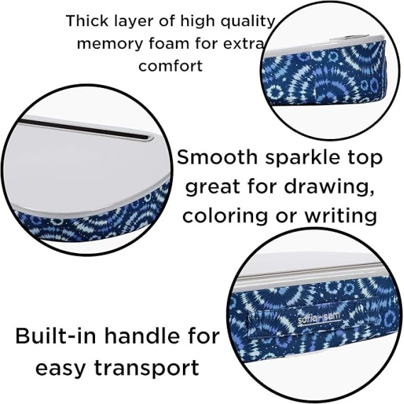 Lap Desk with Pillow Cushion | Tablet Slot | Fits Laptops Up to 15" | Tablets Up to 9.6" | Blue Tiedye Sunburst Pattern | Laptop and Writing Lap Desk | Work from Home