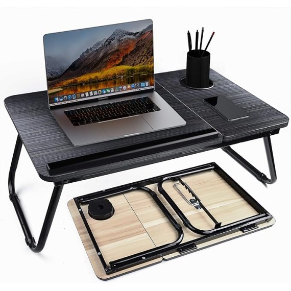 Laptop Desk, Bed Tray Table with Cup Holder, Portable Home Working Lap Desk, Angle Adjustable Laptop Stand, Multi Tasking Folding Computer Desk for Sofa Couch Floor, Writing Eating Reading Surfing