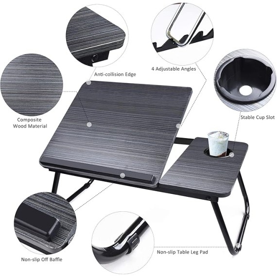 Laptop Desk, Bed Tray Table with Cup Holder, Portable Home Working Lap Desk, Angle Adjustable Laptop Stand, Multi Tasking Folding Computer Desk for Sofa Couch Floor, Writing Eating Reading Surfing