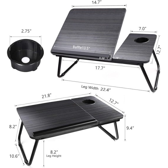 Laptop Desk, Bed Tray Table with Cup Holder, Portable Home Working Lap Desk, Angle Adjustable Laptop Stand, Multi Tasking Folding Computer Desk for Sofa Couch Floor, Writing Eating Reading Surfing