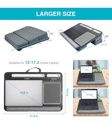Laptop Lap Desk, Computer Lap Desks with Cushion Fits up to 17 inch Laptop, Designed Adjustable Triple Lap Pad, Storage Function & Wrist Rest, Home Office Lap Table for Adult Teen Student