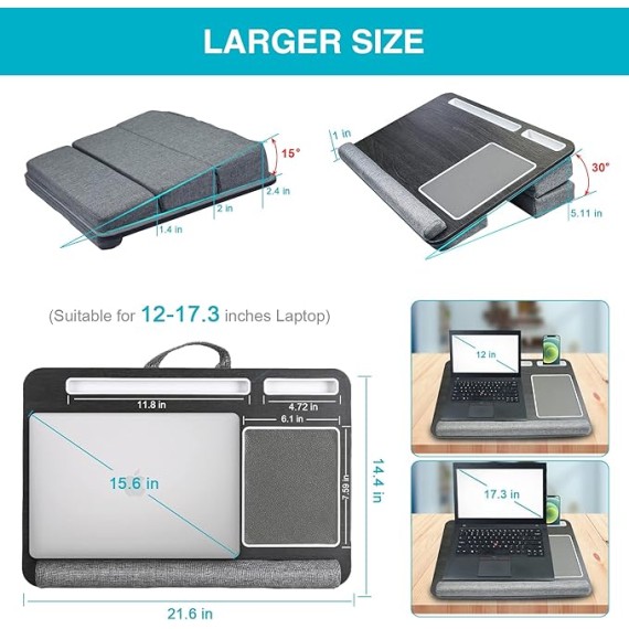 Laptop Lap Desk, Computer Lap Desks with Cushion Fits up to 17 inch Laptop, Designed Adjustable Triple Lap Pad, Storage Function & Wrist Rest, Home Office Lap Table for Adult Teen Student