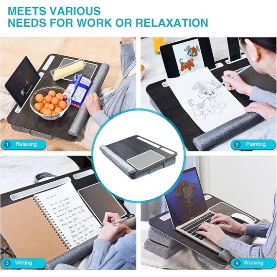 Laptop Lap Desk, Computer Lap Desks with Cushion Fits up to 17 inch Laptop, Designed Adjustable Triple Lap Pad, Storage Function & Wrist Rest, Home Office Lap Table for Adult Teen Student