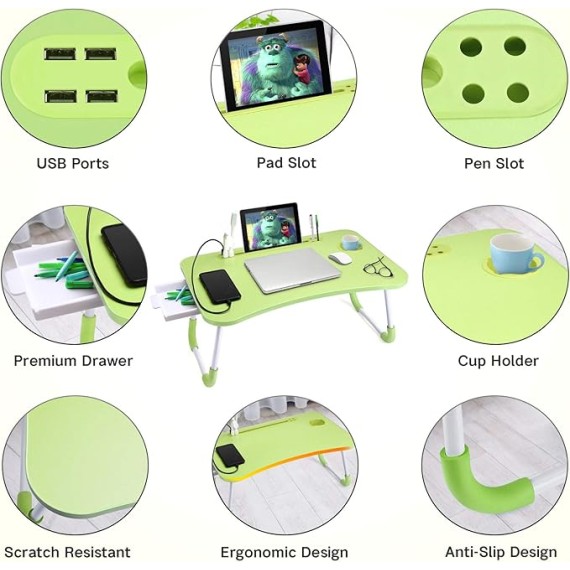 Laptop Desk Laptop Bed Stand Foldable Laptop Table Folding Breakfast Tray Portable Lap Standing Desk Reading and Writing Holder with Drawer for Bed Couch Sofa Floor