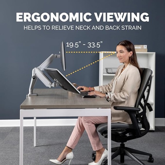 Platinum Series Dual Monitor Arm for 32-Inch Monitors, Full Motion, 360° Rotation, VESA Mount with Grommet or Clamp, USB Ports, Ergonomic, Silver, 8056501