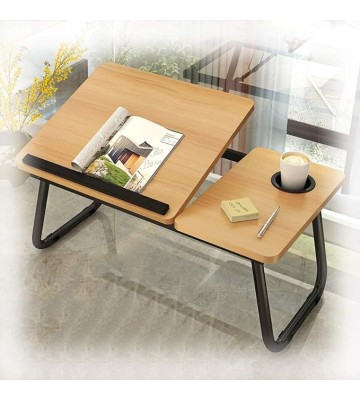 Laptop Foldable Table,Lap Standing Desk,Four-Gears Adjustable Angle,with Handle Cup Slot,Load 150KG,Ergonomic Design,for Bed,Sofa Couch,Floor and More,Walnut