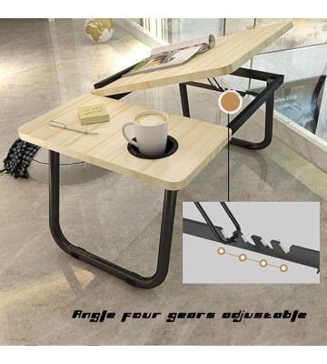 Laptop Foldable Table,Lap Standing Desk,Four-Gears Adjustable Angle,with Handle Cup Slot,Load 150KG,Ergonomic Design,for Bed,Sofa Couch,Floor and More,Walnut