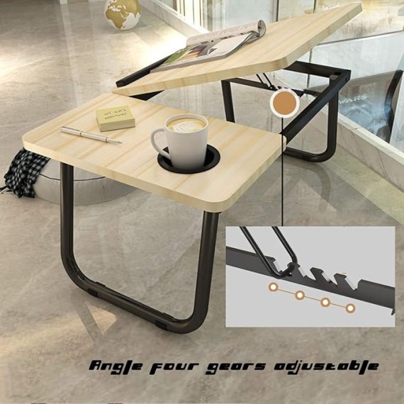 Laptop Foldable Table,Lap Standing Desk,Four-Gears Adjustable Angle,with Handle Cup Slot,Load 150KG,Ergonomic Design,for Bed,Sofa Couch,Floor and More,Walnut