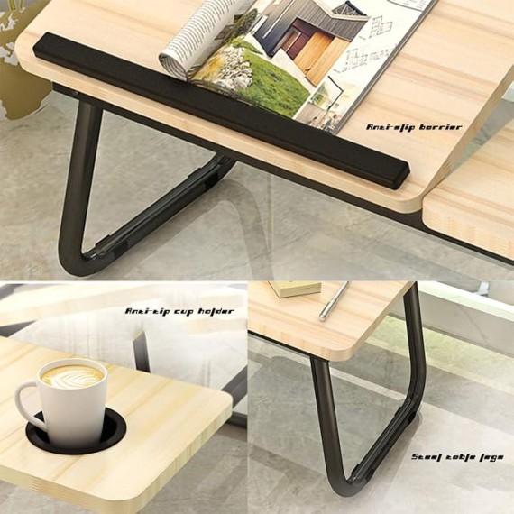 Laptop Foldable Table,Lap Standing Desk,Four-Gears Adjustable Angle,with Handle Cup Slot,Load 150KG,Ergonomic Design,for Bed,Sofa Couch,Floor and More,Walnut