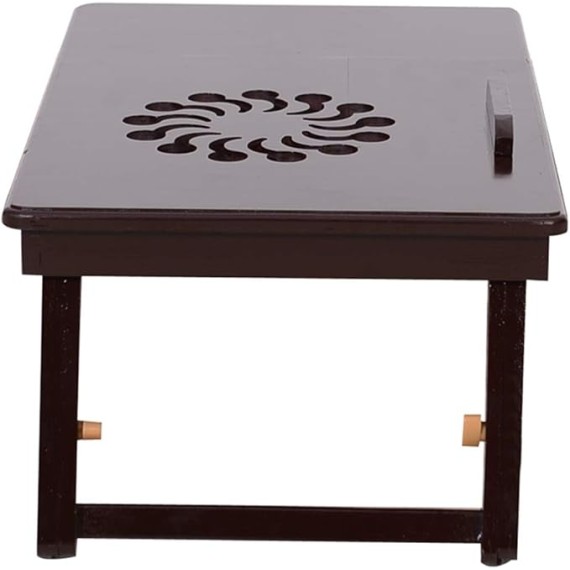 Bamboo Bed Desk, Adjustable Laptop Small Desk, Lap Desk Bed Tray Floor Table, Tea Table with Tilting Top Panel, Drawer, Adjustable Leg, Sunflower Engraving Coffee Color, 21" × 13" × (8-11)"