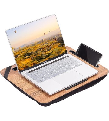 Laptop Lap Desk with Cushion, Portable Laptop Pillow Lap Desk with Pen Slot for Writing, Fits Up to 15.6 Inch Laptop, Wooden Computer Lap Desk for Bed Sofa Home Office Use