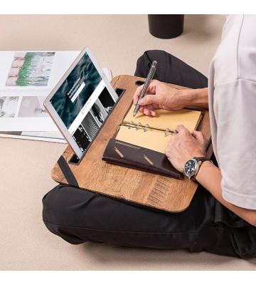 Laptop Lap Desk with Cushion, Portable Laptop Pillow Lap Desk with Pen Slot for Writing, Fits Up to 15.6 Inch Laptop, Wooden Computer Lap Desk for Bed Sofa Home Office Use