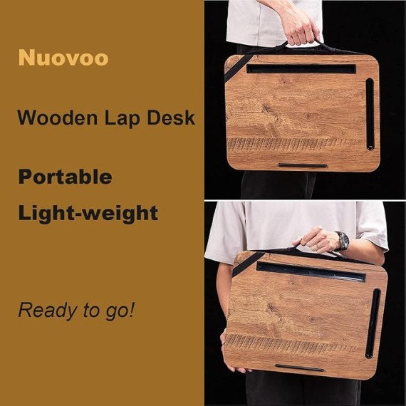 Laptop Lap Desk with Cushion, Portable Laptop Pillow Lap Desk with Pen Slot for Writing, Fits Up to 15.6 Inch Laptop, Wooden Computer Lap Desk for Bed Sofa Home Office Use