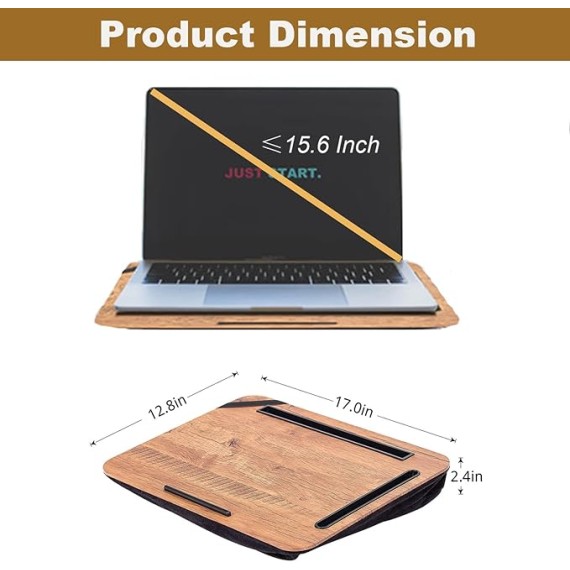 Laptop Lap Desk with Cushion, Portable Laptop Pillow Lap Desk with Pen Slot for Writing, Fits Up to 15.6 Inch Laptop, Wooden Computer Lap Desk for Bed Sofa Home Office Use