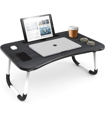 Lap Desk for Laptop - Foldable Laptop Desk for Bed and Couch, Portable and Lightweight Laptop Stand for Bed Breakfast, Working, Reading, and Writing, Black Lap Table, Large Laptop Tray