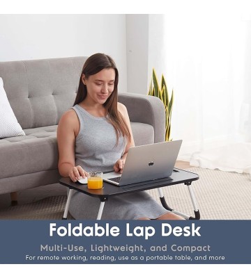 Lap Desk for Laptop - Foldable Laptop Desk for Bed and Couch, Portable and Lightweight Laptop Stand for Bed Breakfast, Working, Reading, and Writing, Black Lap Table, Large Laptop Tray