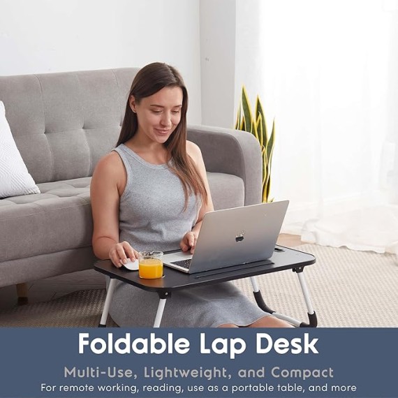 Lap Desk for Laptop - Foldable Laptop Desk for Bed and Couch, Portable and Lightweight Laptop Stand for Bed Breakfast, Working, Reading, and Writing, Black Lap Table, Large Laptop Tray