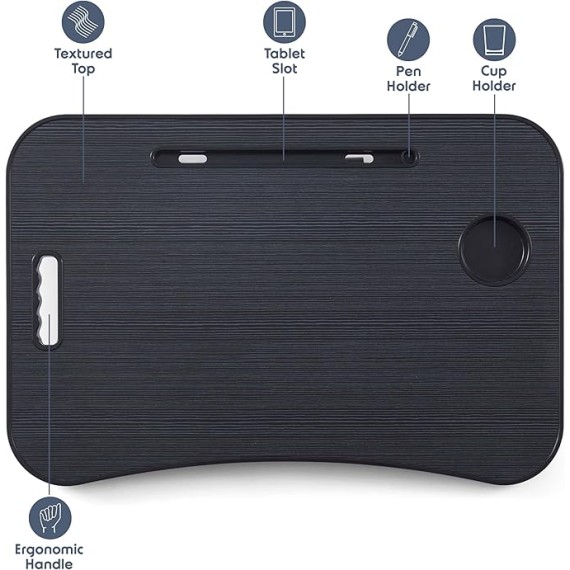Lap Desk for Laptop - Foldable Laptop Desk for Bed and Couch, Portable and Lightweight Laptop Stand for Bed Breakfast, Working, Reading, and Writing, Black Lap Table, Large Laptop Tray